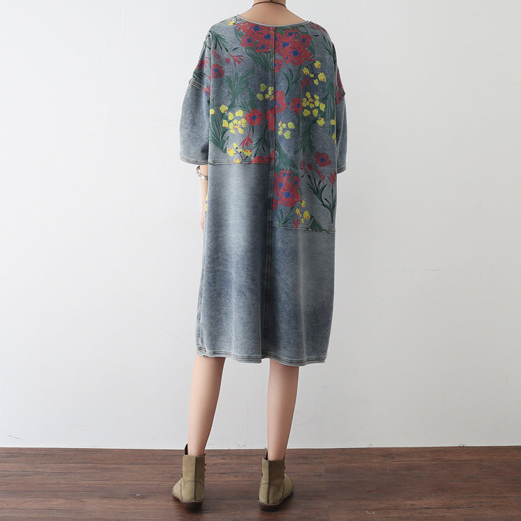 Robe en jean oversize pour femme style décontracté à fleurs 3