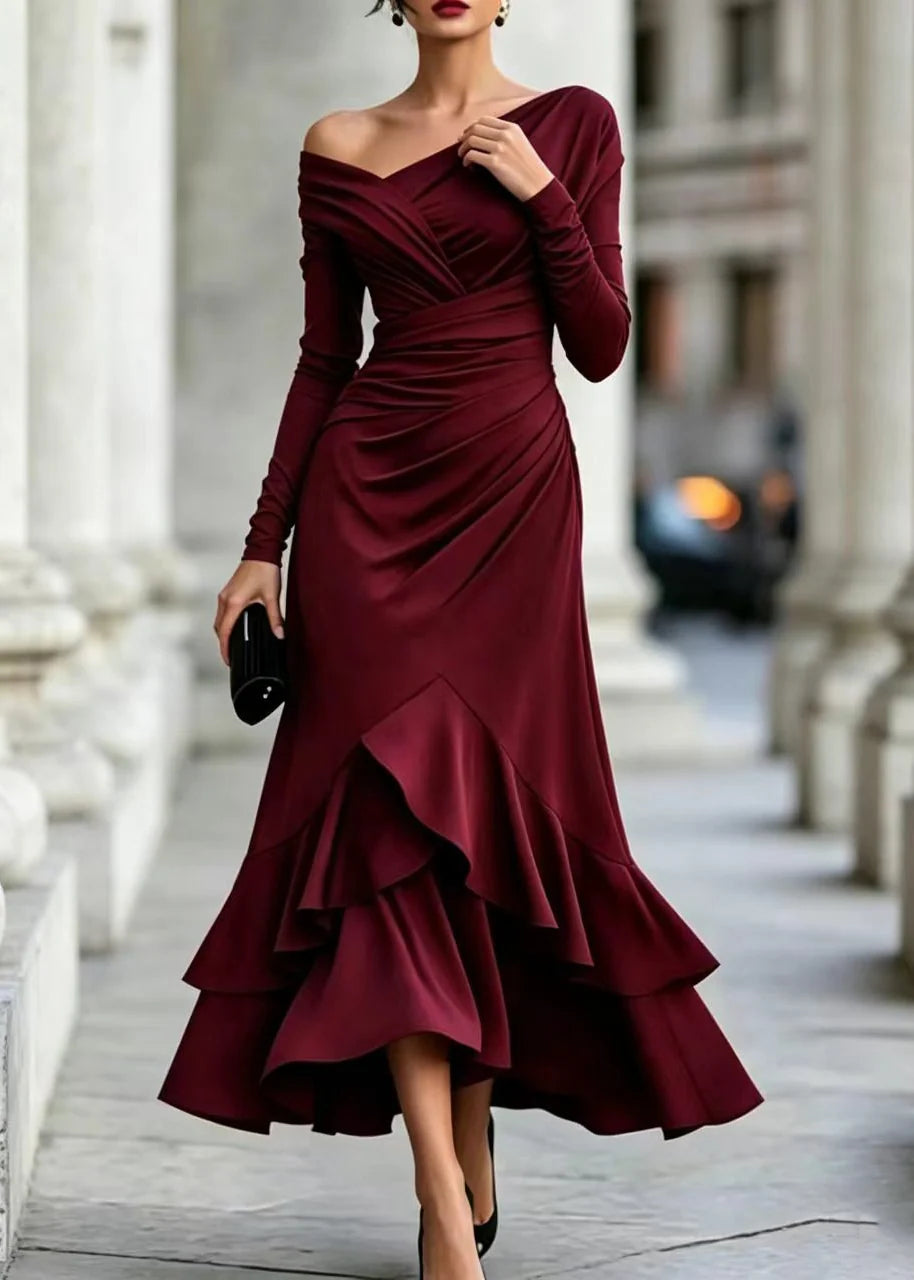 Robe femme à une épaule avec volants superposés 1