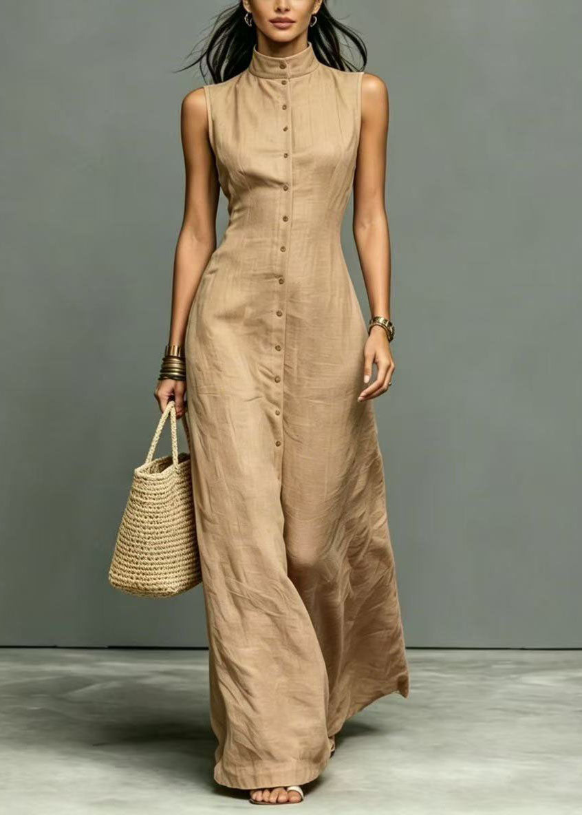 Robe femme ajustée col montant sans manches style vacances 0