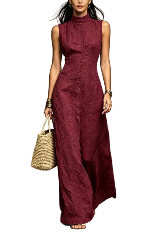Robe femme ajustée col montant sans manches style vacances 1