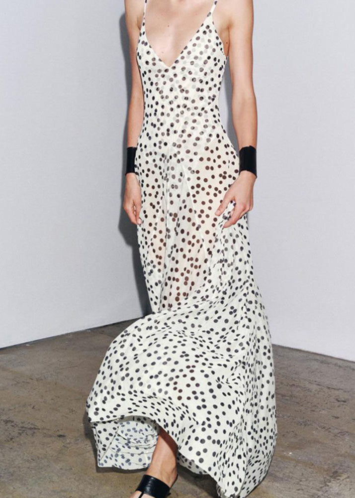 Robe femme dos nu à pois style spaghetti sans manches 2