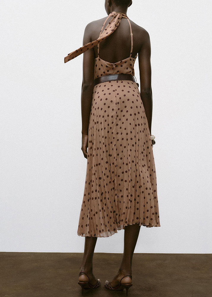 Robe femme dos nu imprimé à pois sans manches 1