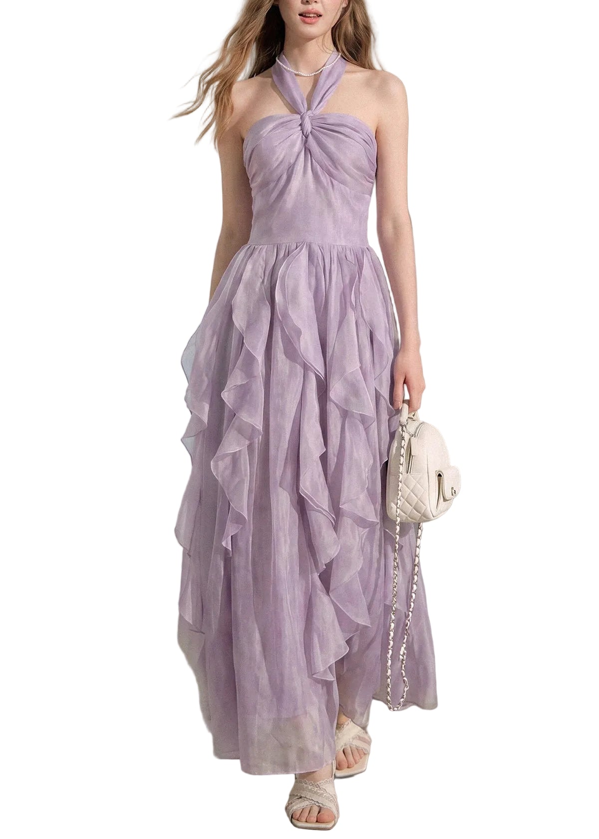Robe femme patchwork à volants sans manches 0