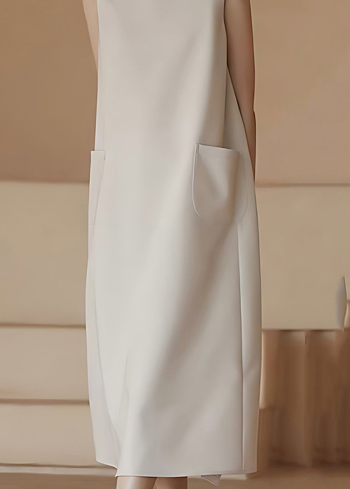 Robe femme sans manches à col rond avec poches drapées 4