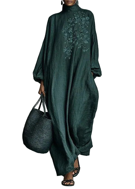 Robe longue à col roulé brodée pour femme grande taille manches longues 0