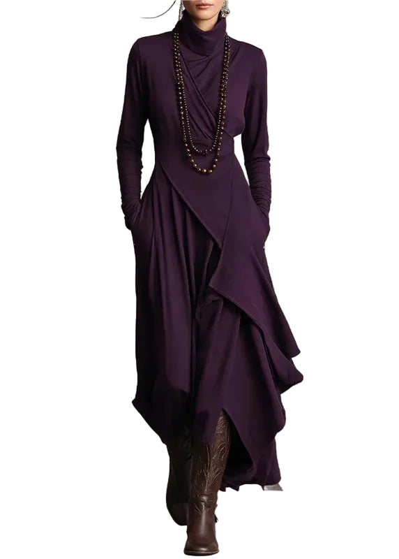 Robe longue à poches asymétriques manches longues pour femmes 0