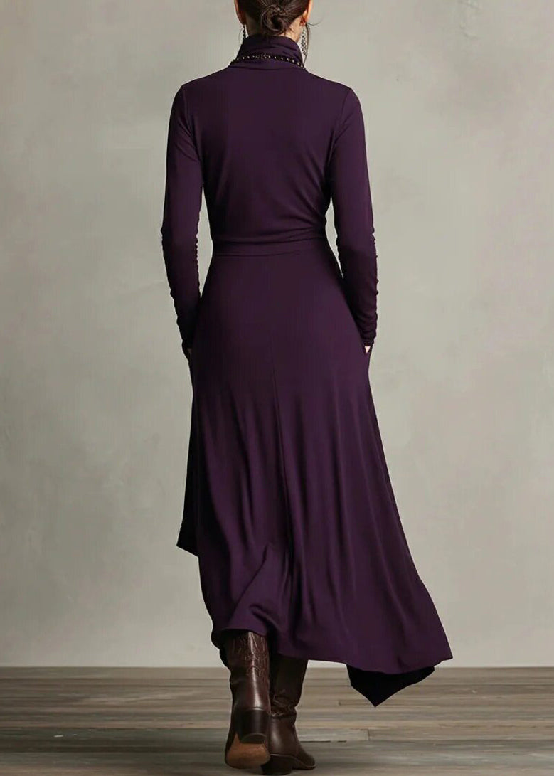 Robe longue à poches asymétriques manches longues pour femmes 2
