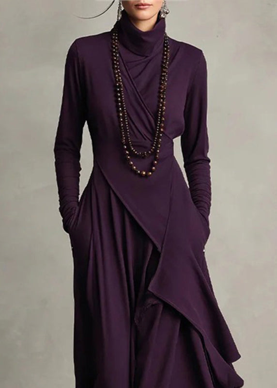 Robe longue à poches asymétriques manches longues pour femmes 3
