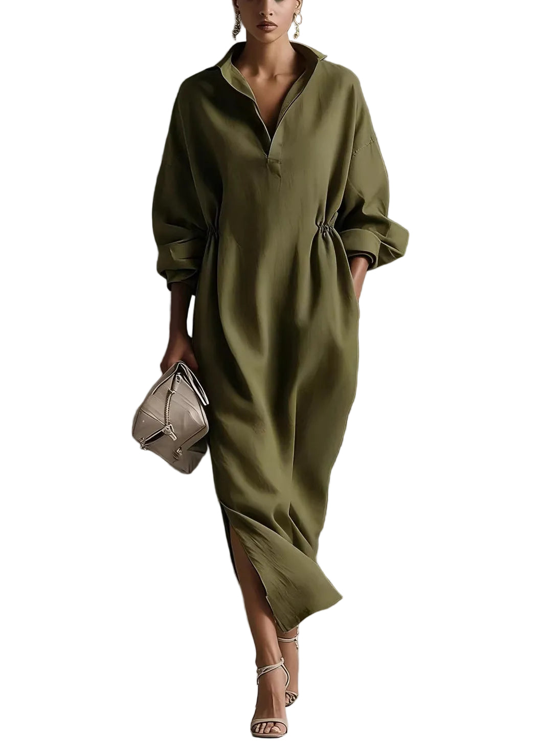 Robe longue ample à col Claudine pour femme 0