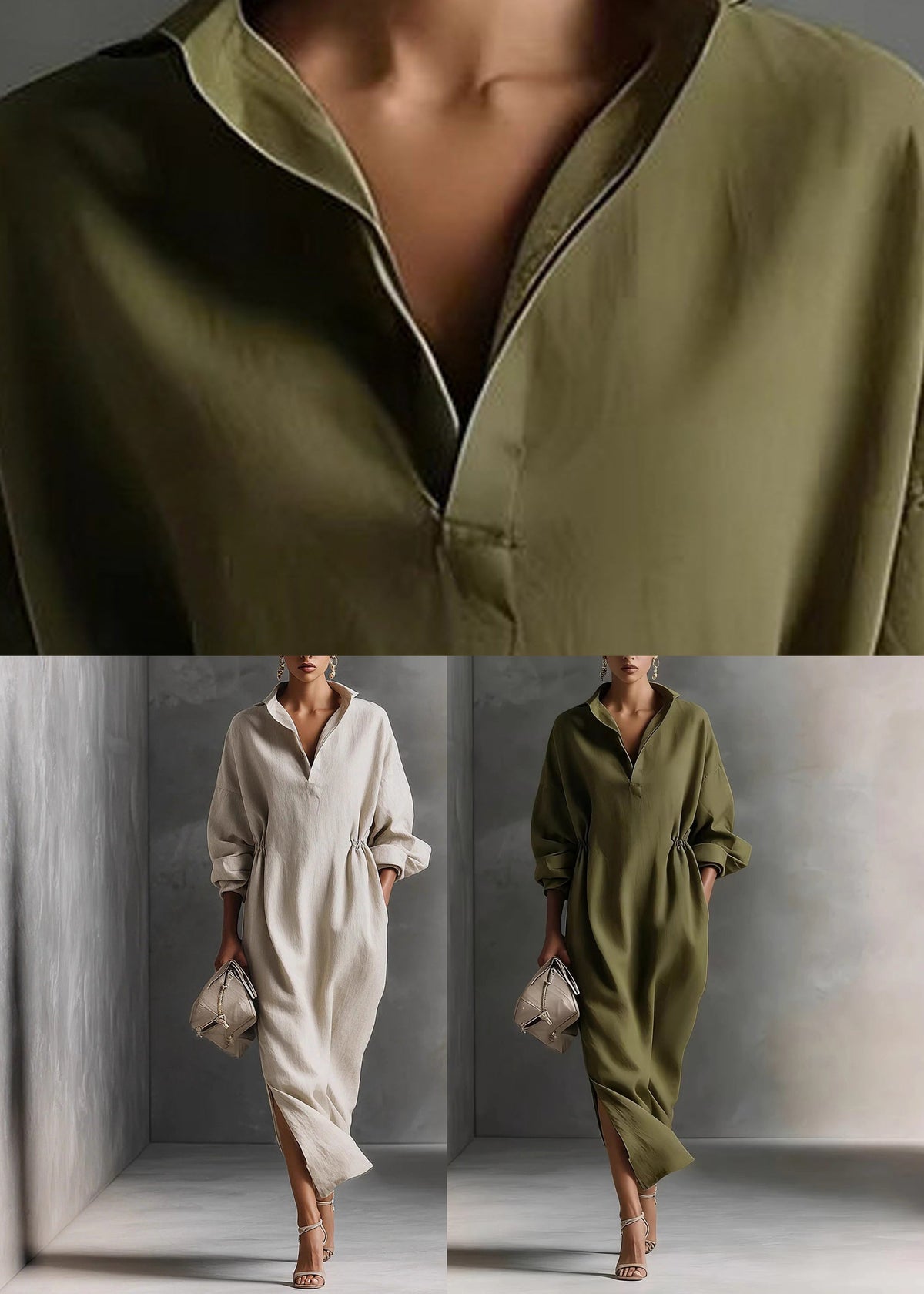 Robe longue ample à col Claudine pour femme 4