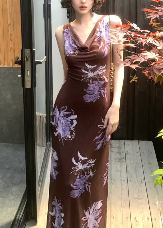 Robe longue d'été à col oblique pour femme 0
