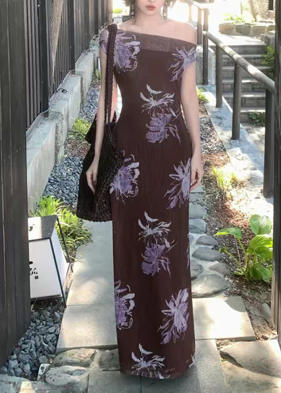 Robe longue d'été à col oblique pour femme 2