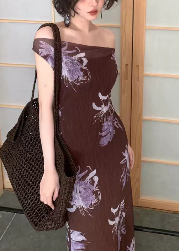 Robe longue d'été à col oblique pour femme 4