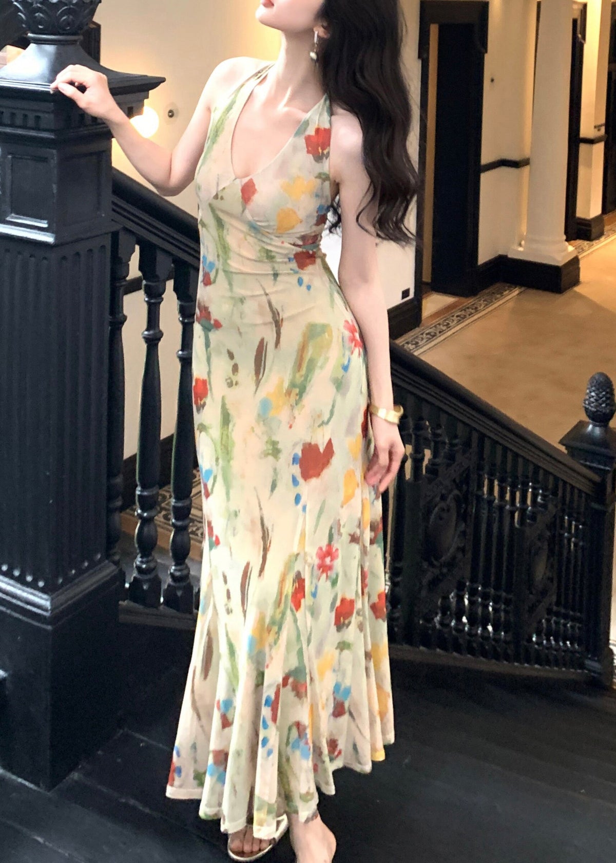 Robe longue de soirée fluide sans manches pour femme 2