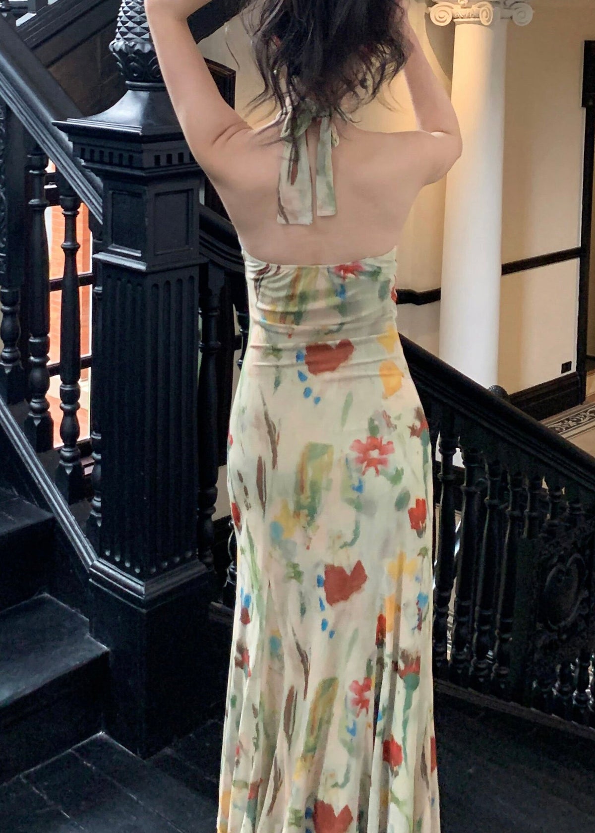 Robe longue de soirée fluide sans manches pour femme 3