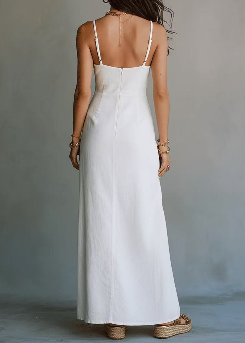 Robe longue femme à bretelles spaghetti avec ouverture latérale et patchwork 4