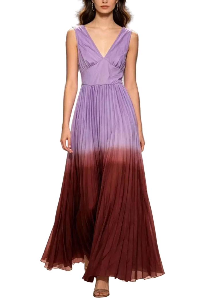 Robe longue femme à bretelles spaghetti et taille élastique colorblock 0