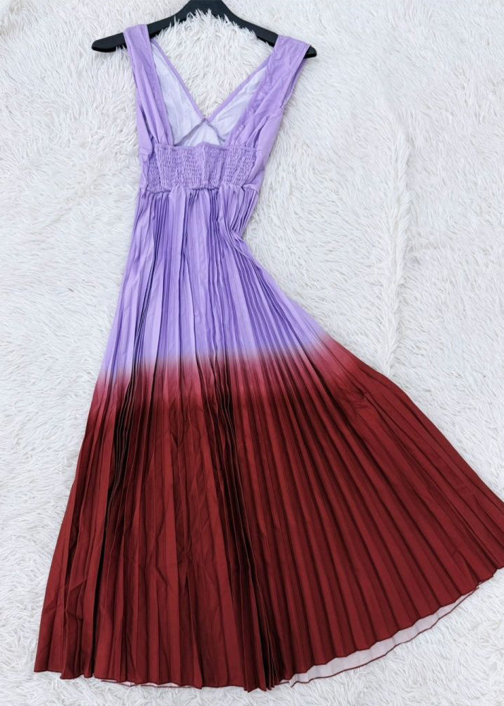 Robe longue femme à bretelles spaghetti et taille élastique colorblock 3