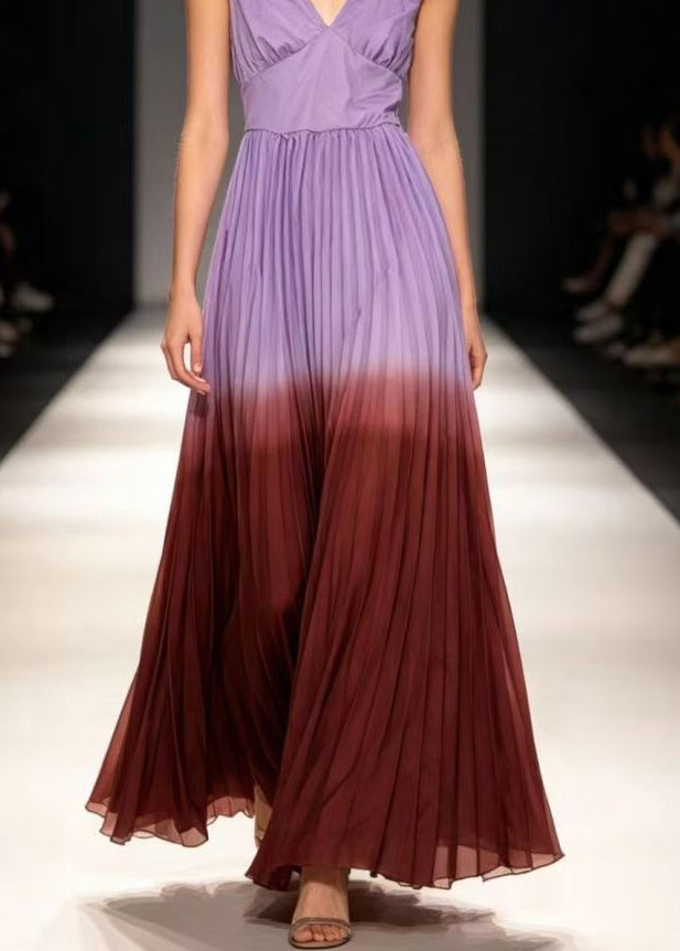 Robe longue femme à bretelles spaghetti et taille élastique colorblock 4