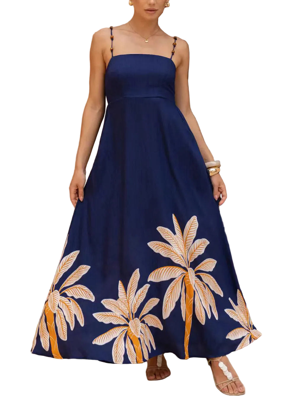 Robe longue femme à bretelles spaghetti imprimée 1