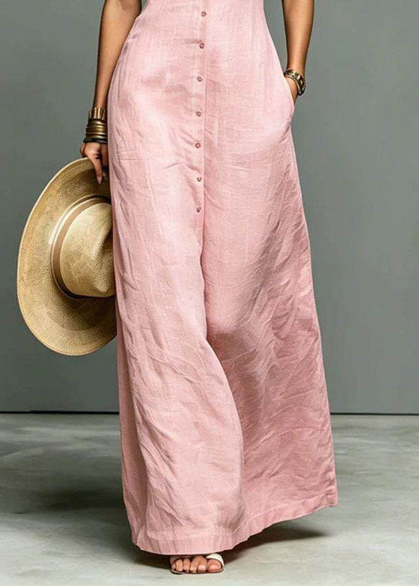 Robe longue femme à col montant et simple boutonnage sans manches 4