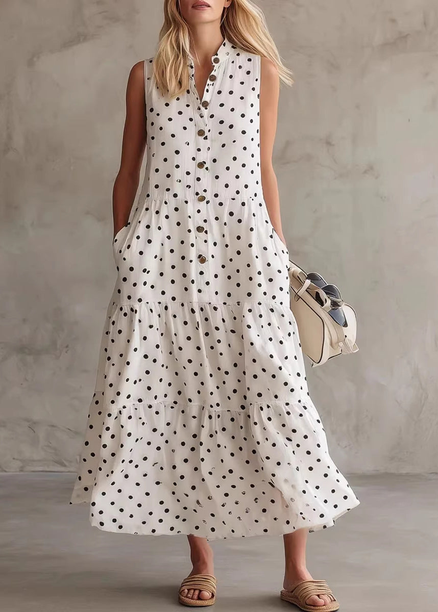 Robe longue femme à col rond et motif patchwork à pois 0