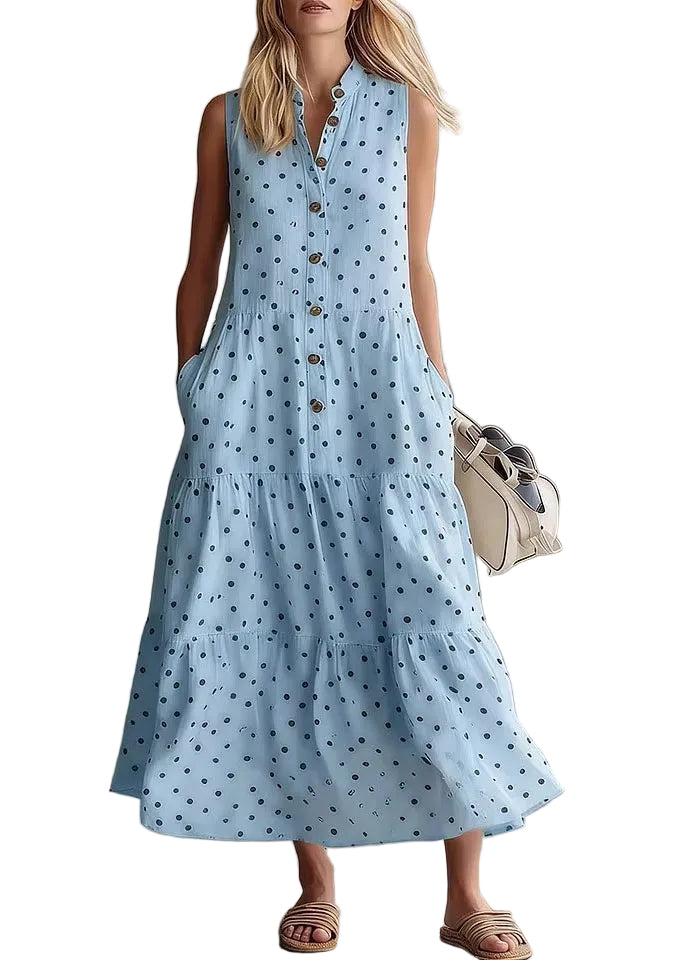 Robe longue femme à col rond et motif patchwork à pois 1