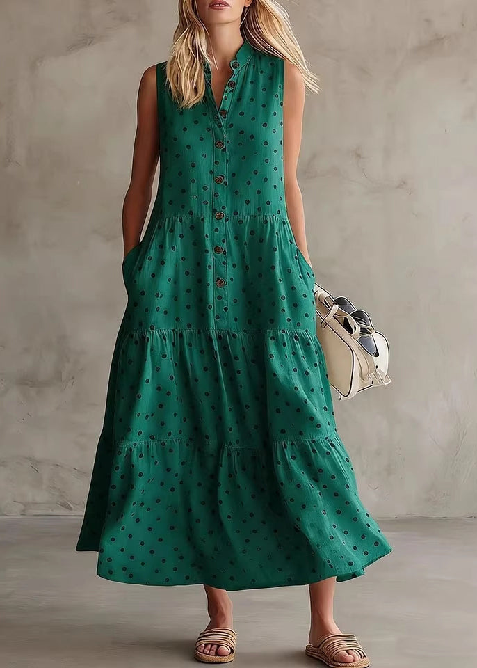 Robe longue femme à col rond et motif patchwork à pois 3
