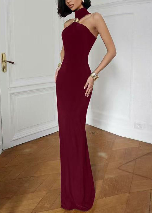 Robe longue femme à épaules dénudées style bohème cintrée 2