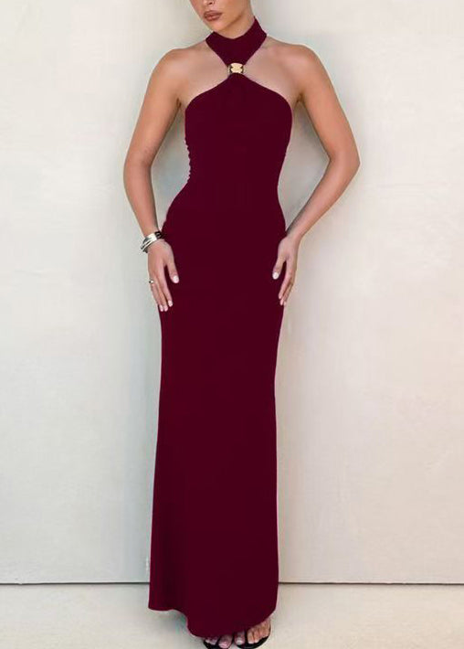 Robe longue femme à épaules dénudées style bohème cintrée 3