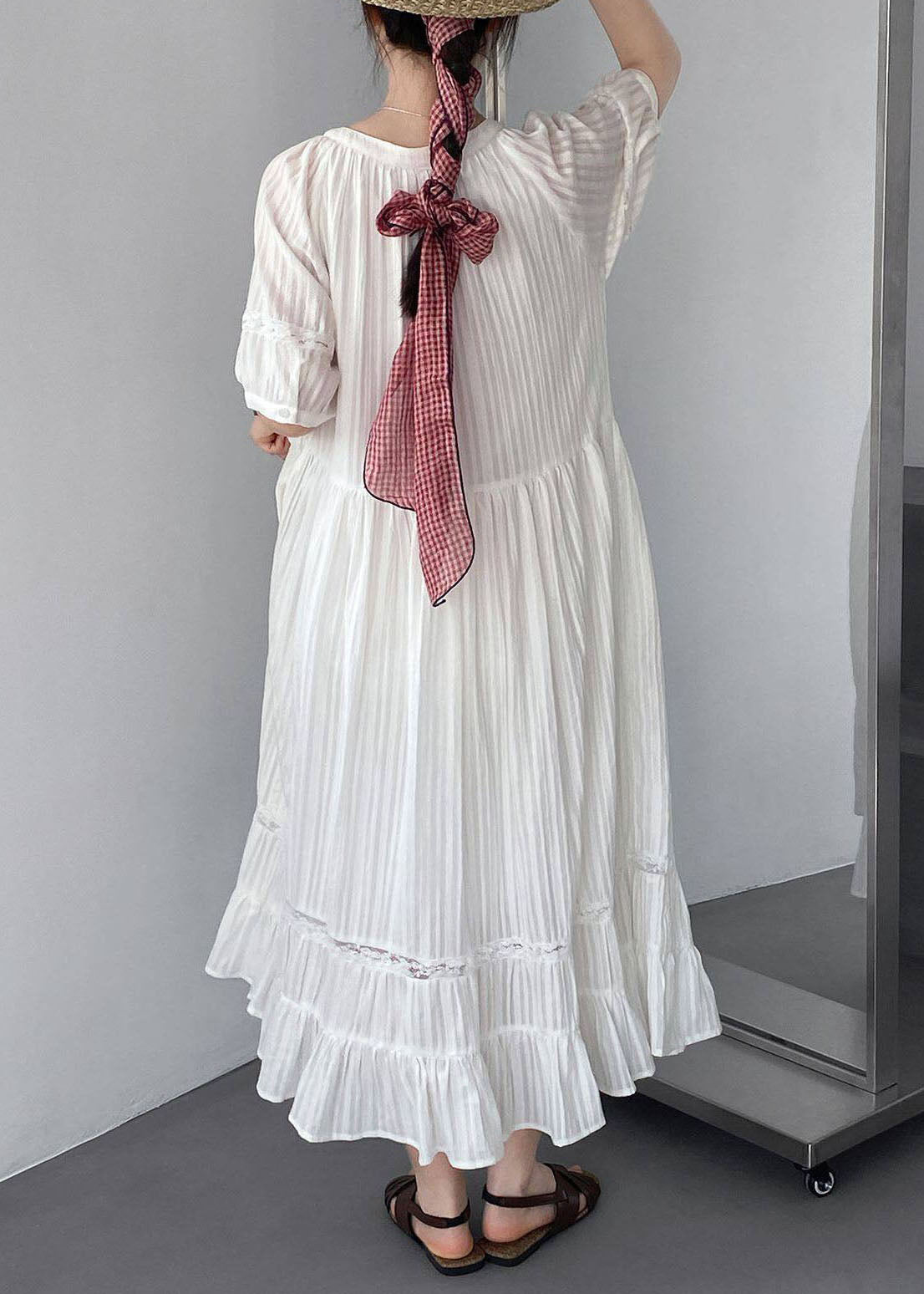 Robe longue femme à lacets style froissé été 4