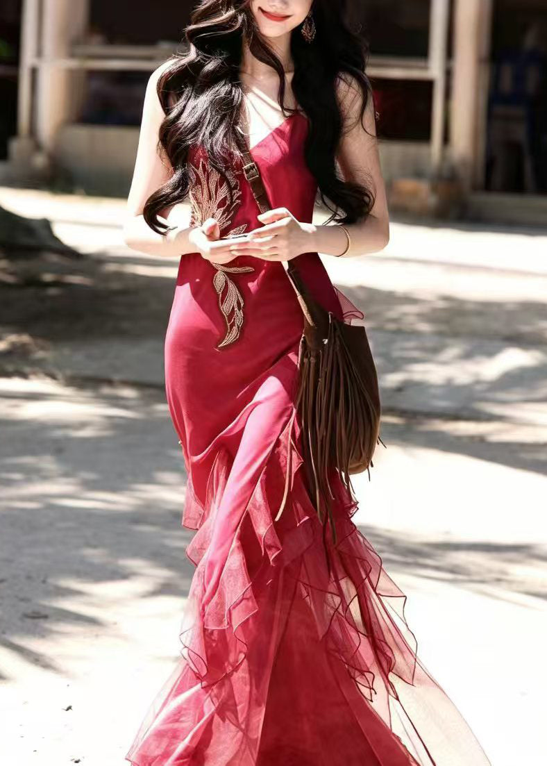 Robe longue femme à volants coupe ajustée été 1