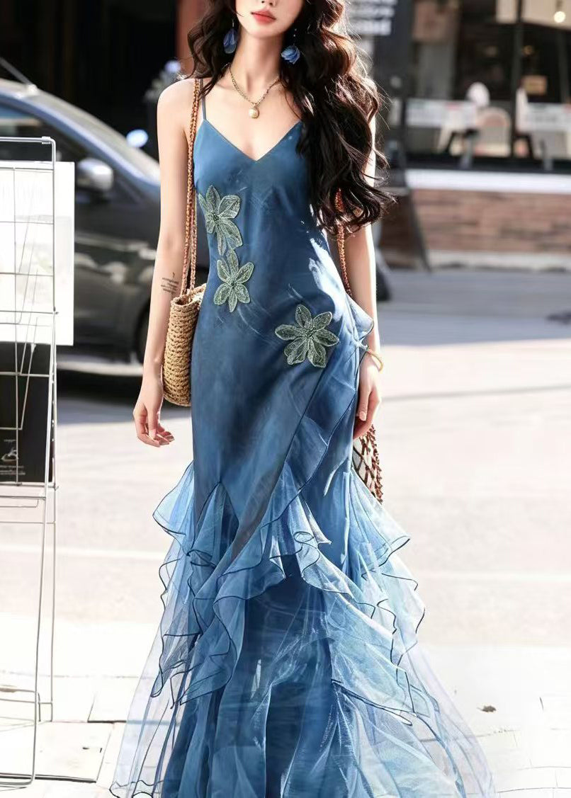 Robe longue femme à volants coupe ajustée été 2