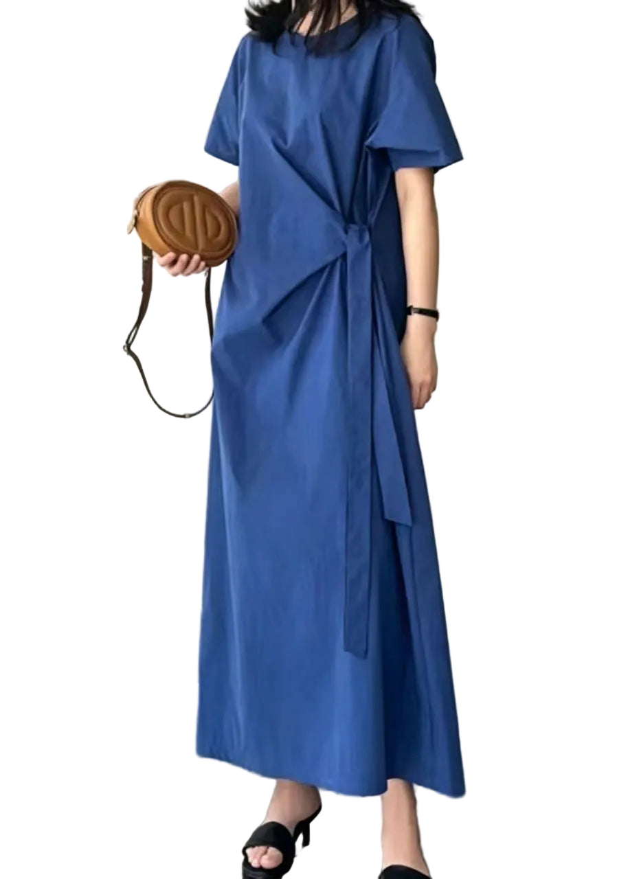 Robe longue femme ajustée à lacets col rond été 0