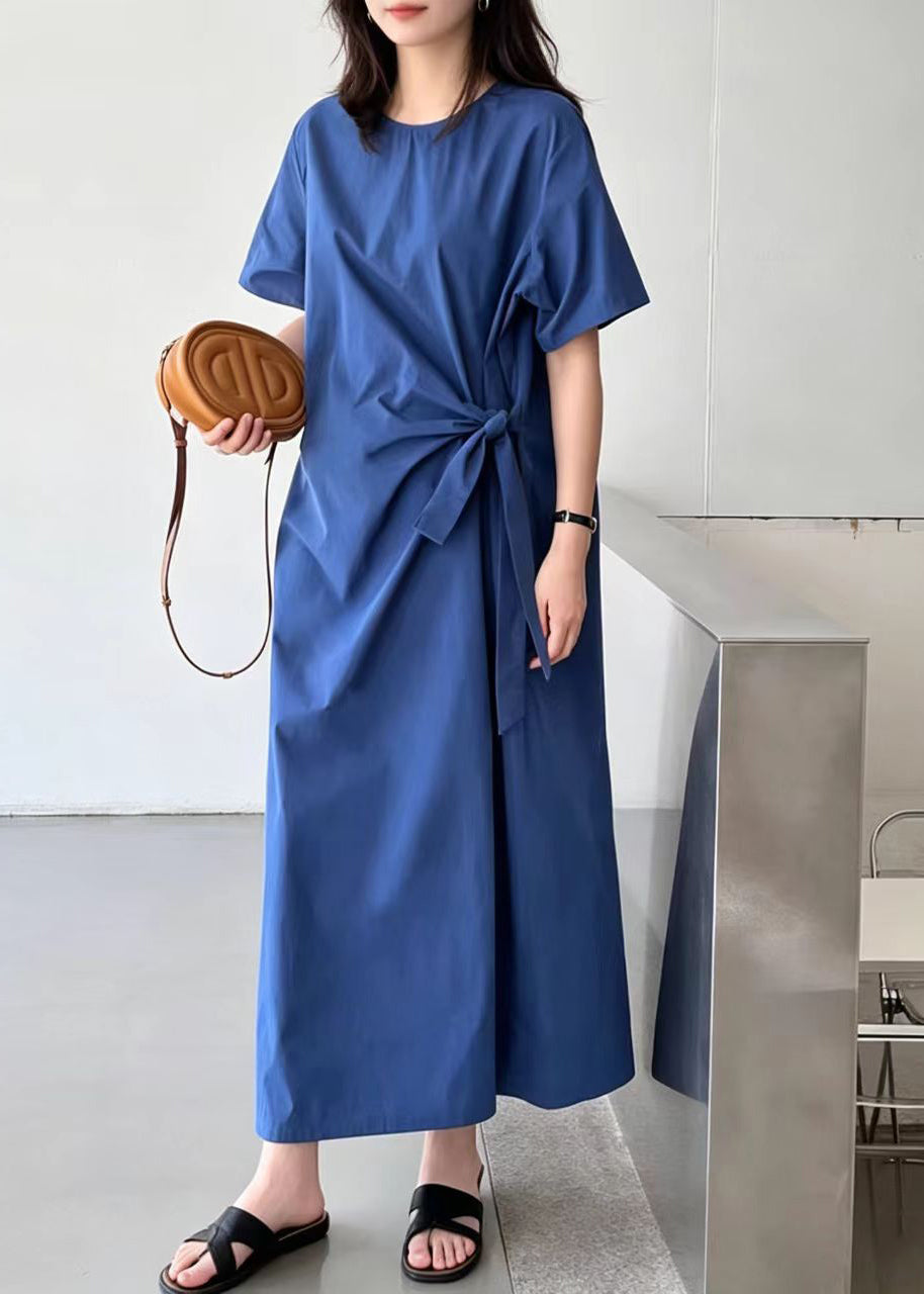 Robe longue femme ajustée à lacets col rond été 1
