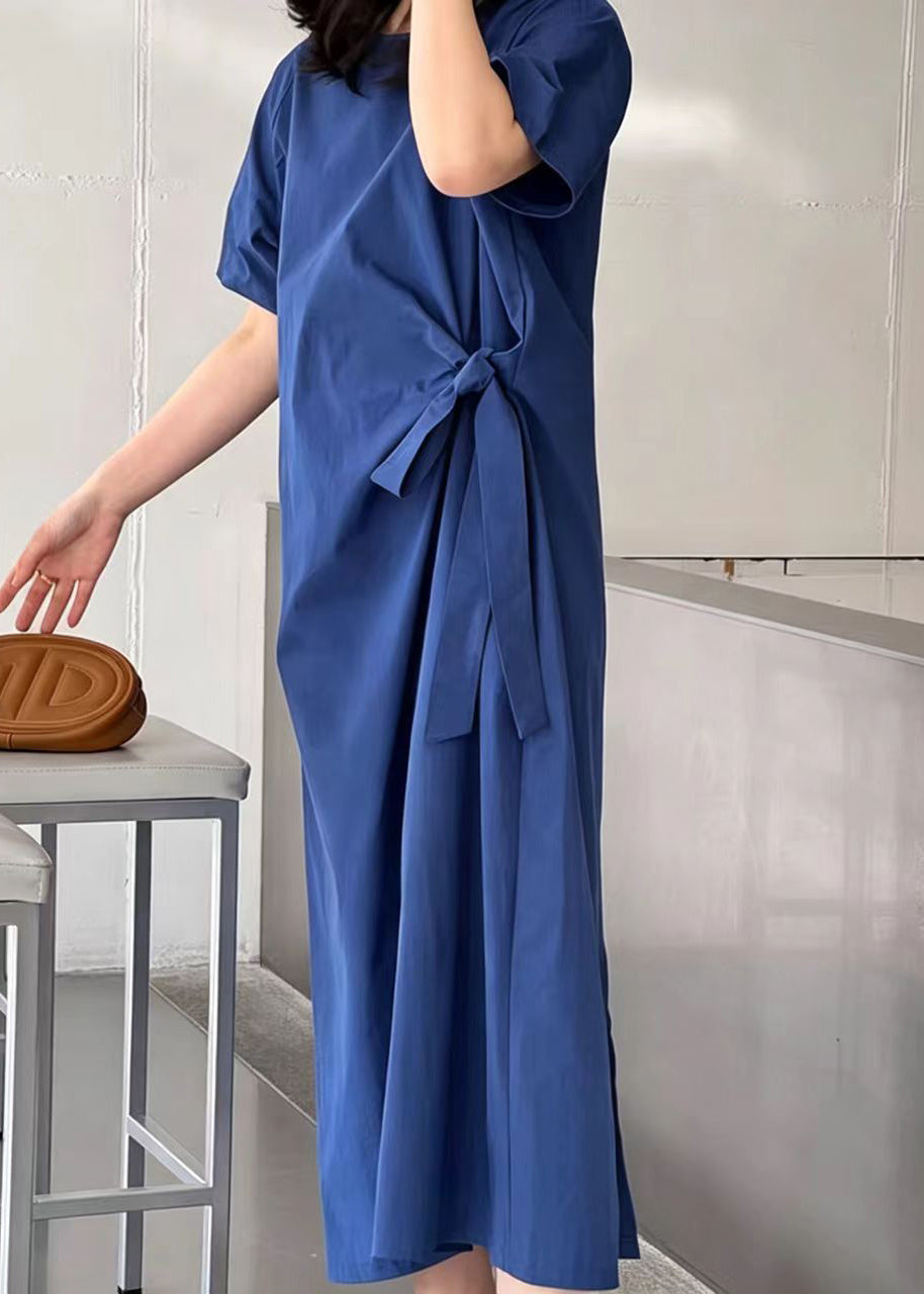 Robe longue femme ajustée à lacets col rond été 2