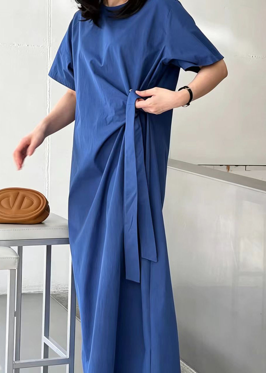 Robe longue femme ajustée à lacets col rond été 3