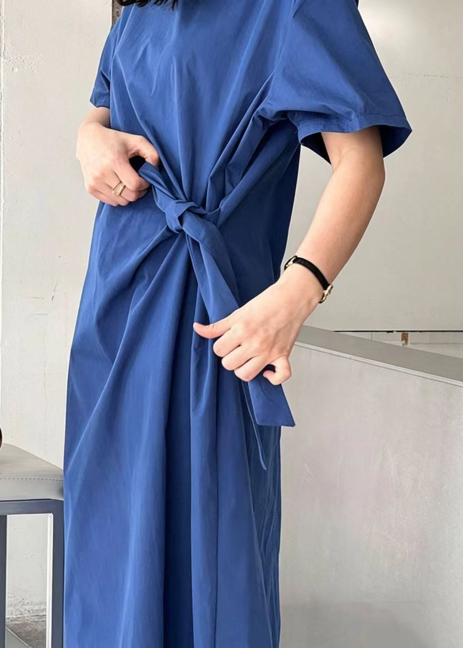 Robe longue femme ajustée à lacets col rond été 4