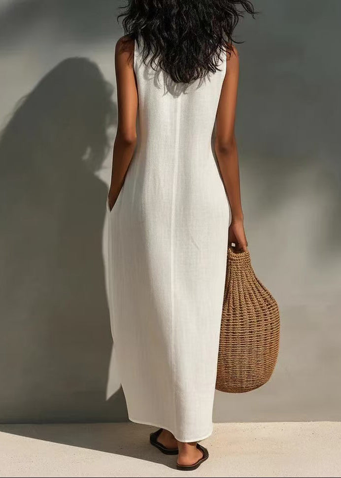 Robe longue femme ajustée col en V sans manches 2
