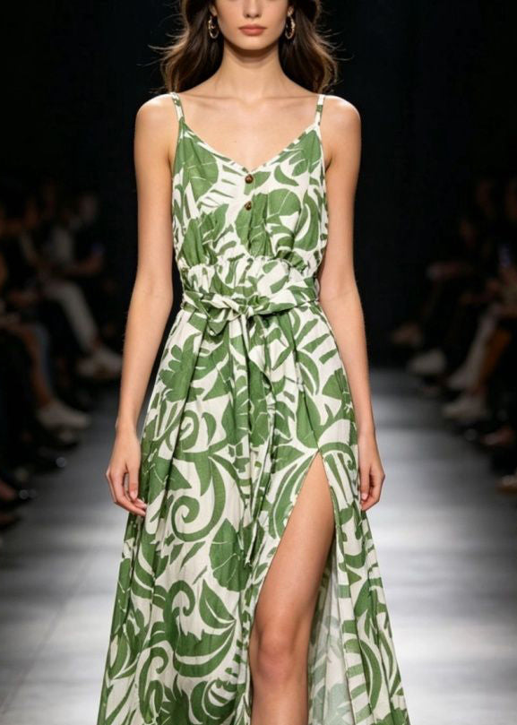 Robe longue femme ample col en V ouverte sur le côté 2
