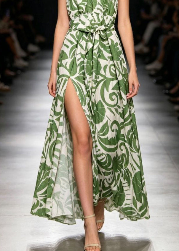 Robe longue femme ample col en V ouverte sur le côté 4