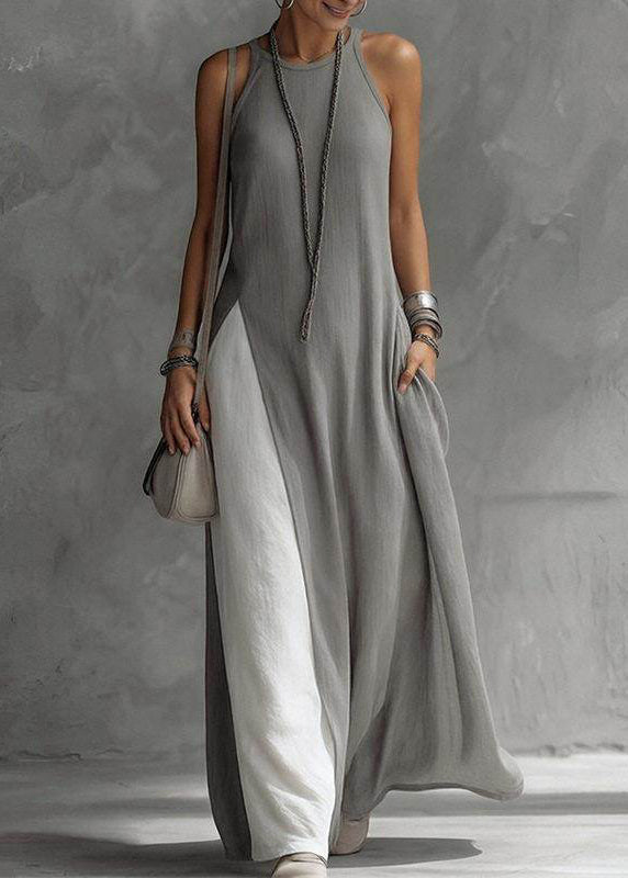 Robe longue femme ample col rond bretelles fines été 1