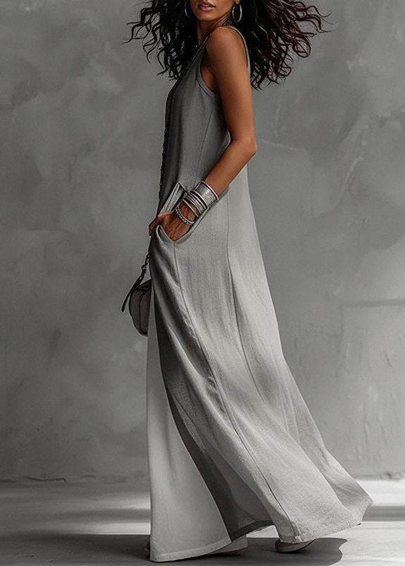 Robe longue femme ample col rond bretelles fines été 3