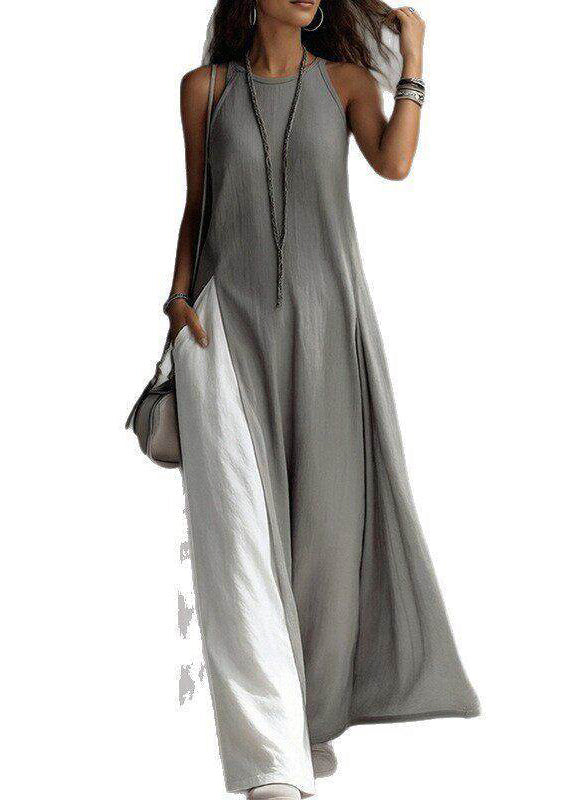 Robe longue femme ample col rond bretelles fines été 4