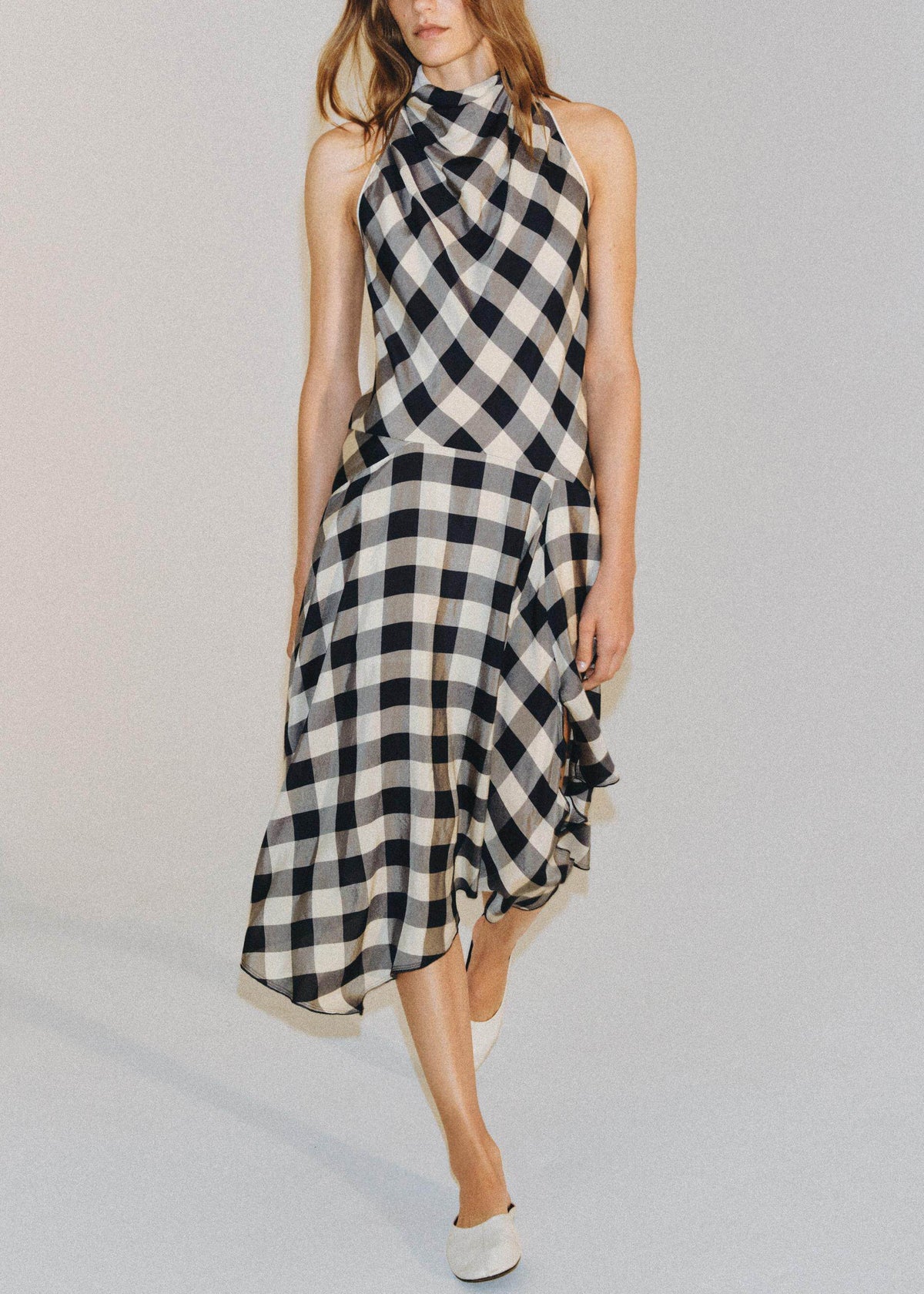 Robe longue femme asymétrique style vintage à carreaux 0
