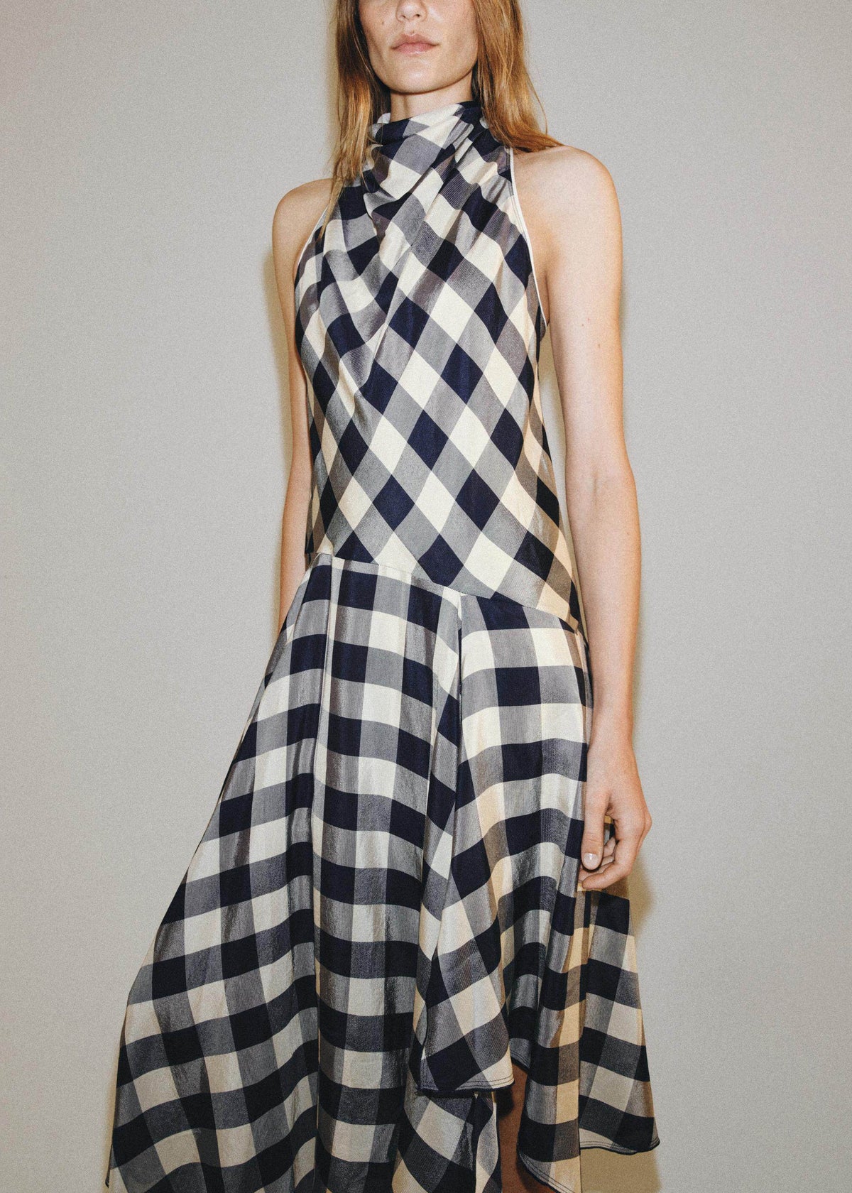 Robe longue femme asymétrique style vintage à carreaux 1