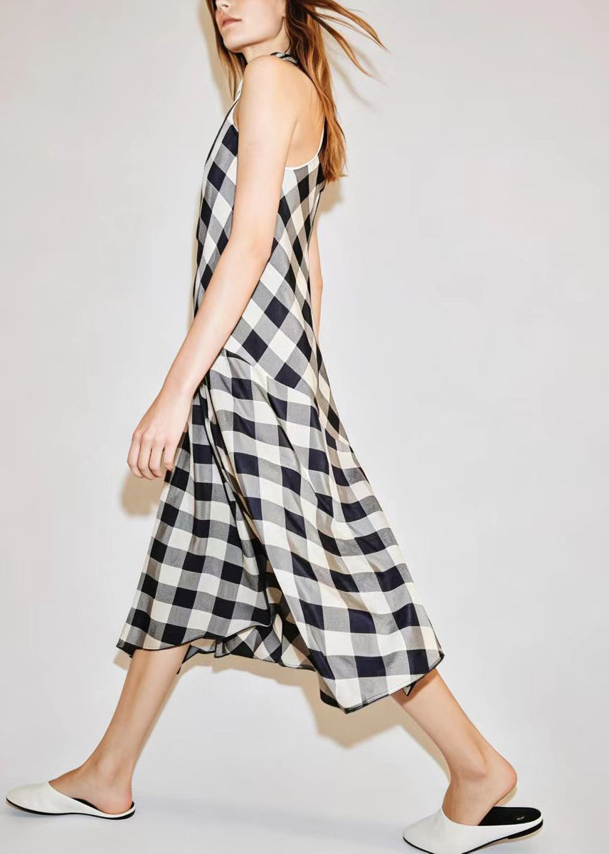 Robe longue femme asymétrique style vintage à carreaux 2