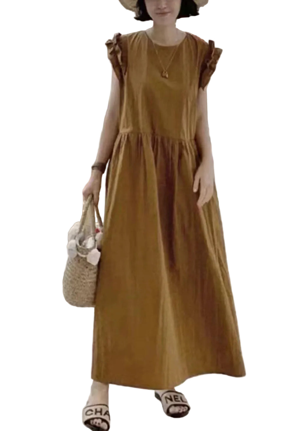 Robe longue femme bordure festonnée style estival 0