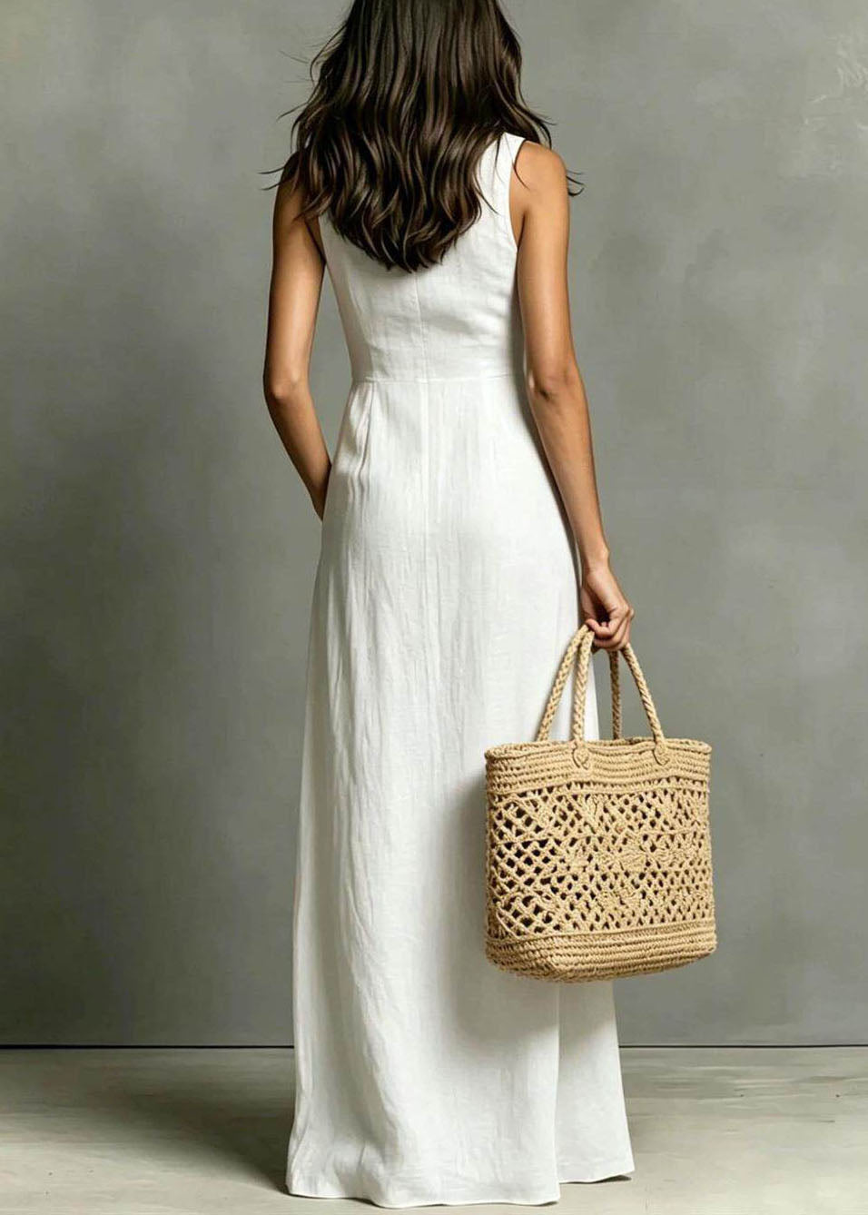 Robe longue femme col Peter Pan boutonnée avec poches 2