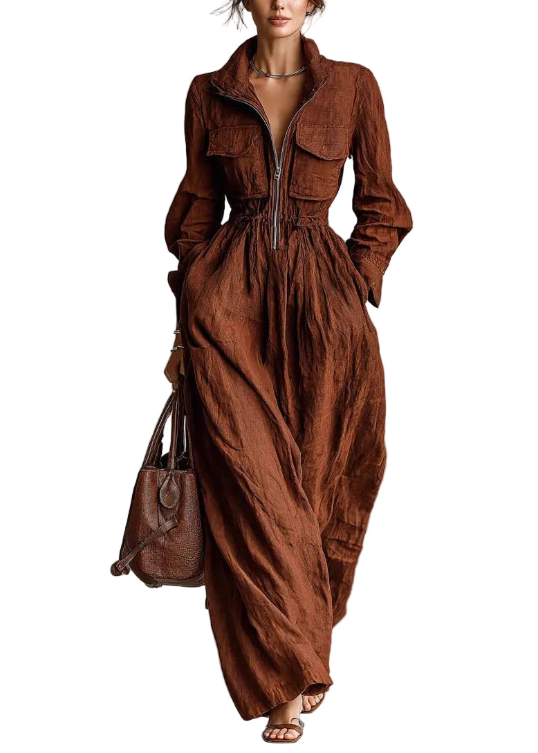 Robe longue femme col Peter Pan manches longues 0
